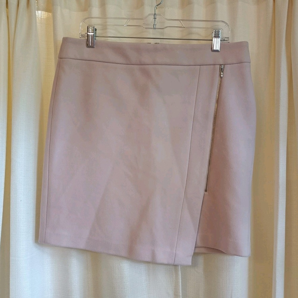 White House Black Market Light Pink Asymmetrical Zip Lined Mini Skirt Womens 10 - Picture 1 of 7